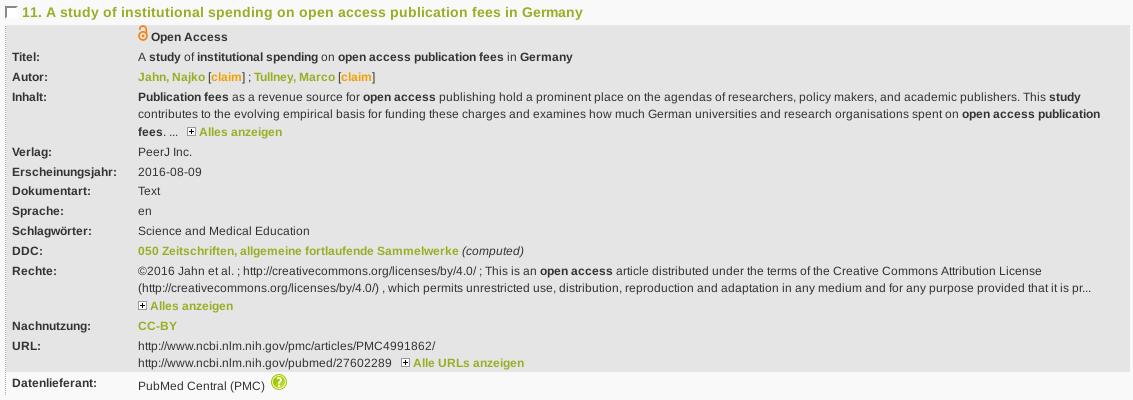 Hits without link to ORCID