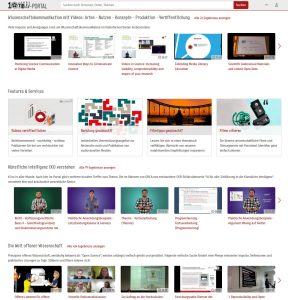 Startseite des TIB AV-Portals mit Video-Empfehlungen anhand jeweils einer spezifischen Playlists, Serie und Suche
